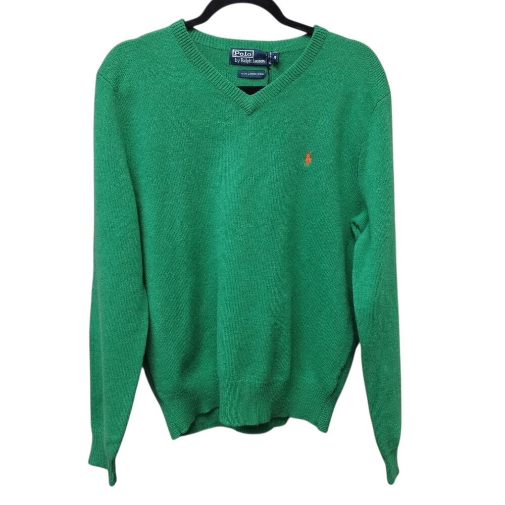 NWT Polo Ralph Lauren Mens Italian Lambs Wool Sweater Medium V Neck Pony Preppy